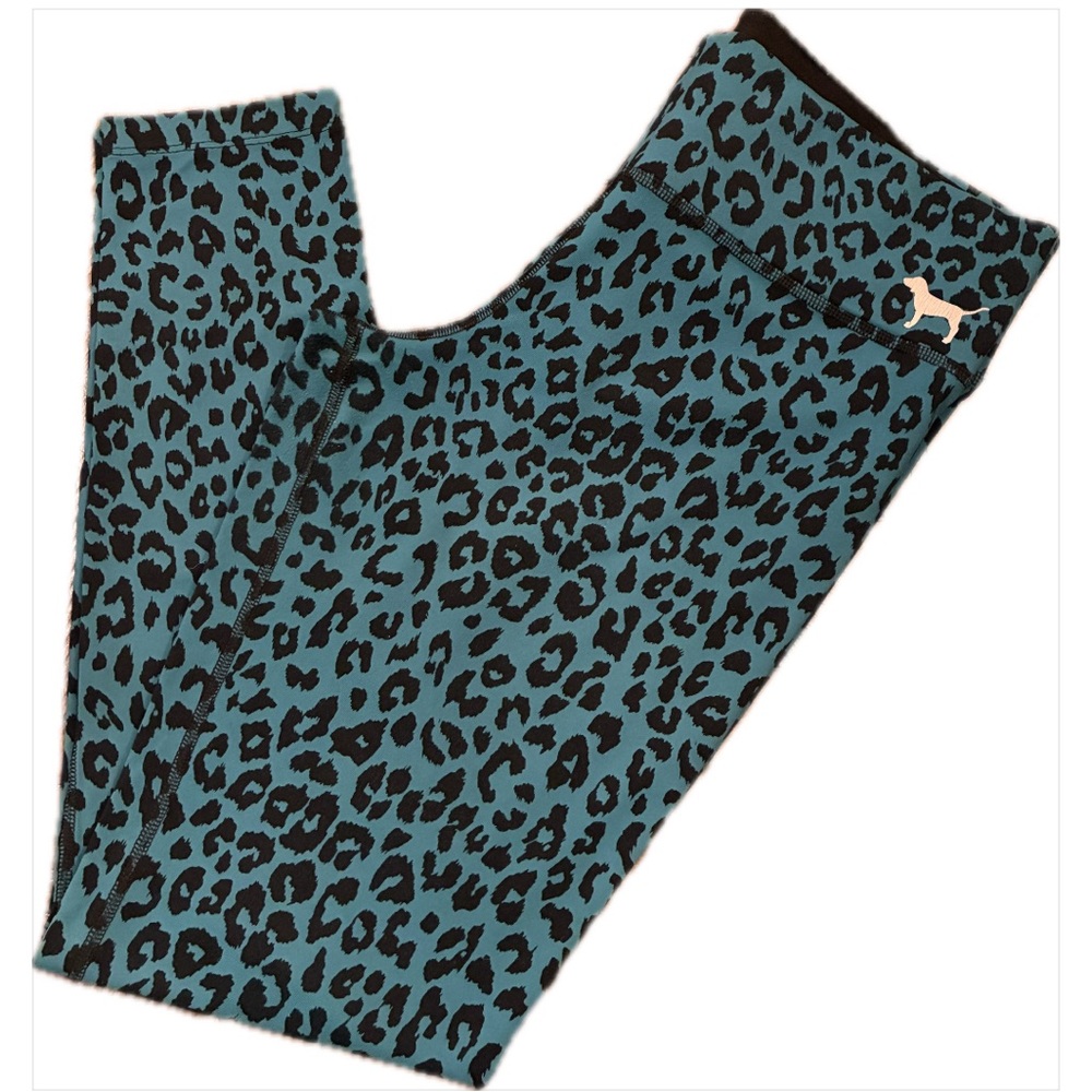 Victoria's Secret PINK Teal and Black Leopard Yoga Leggings Sz Medium Like New